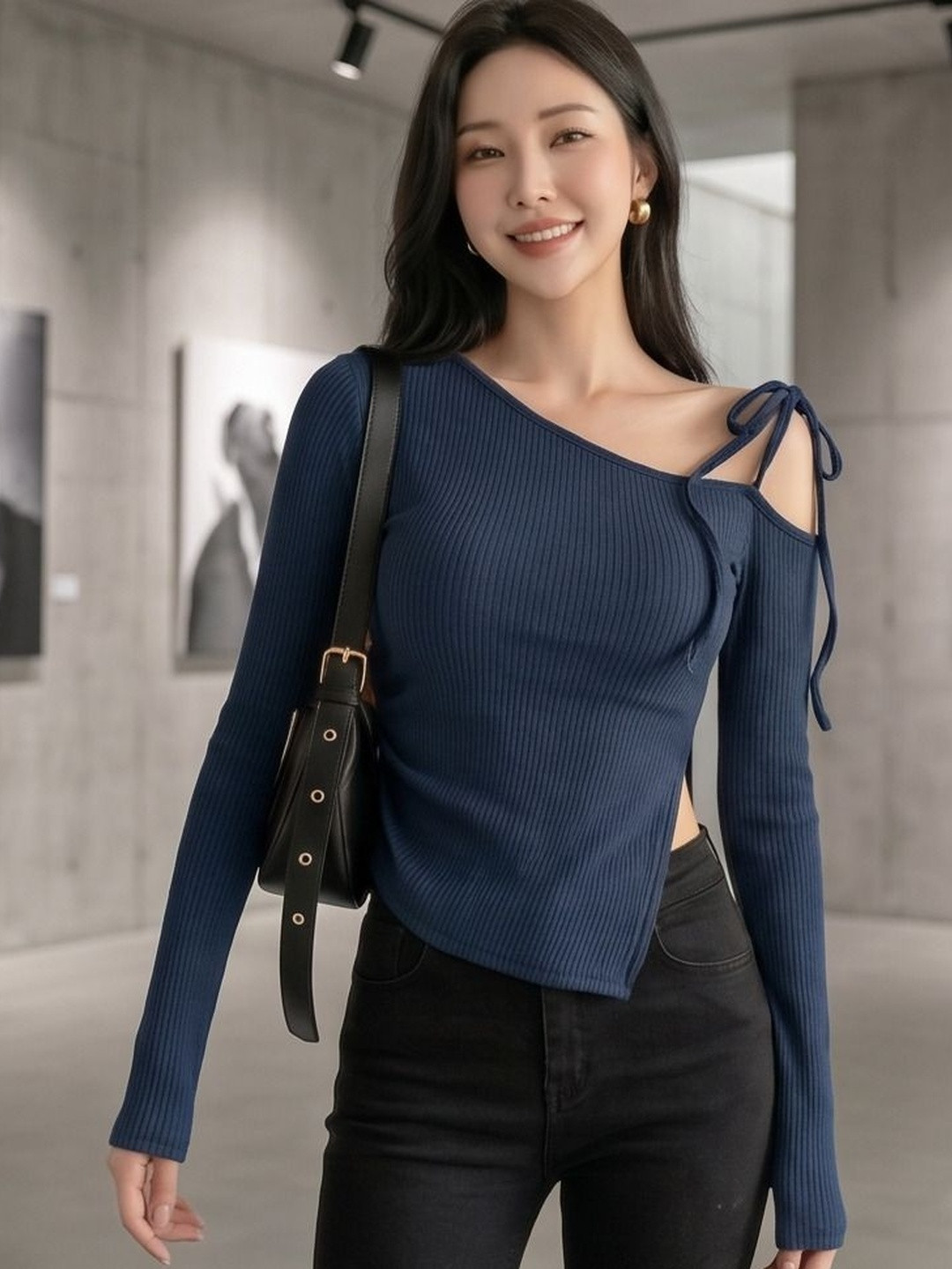 ORGAVO One Shoulder Cold-Shoulder Crop Top
