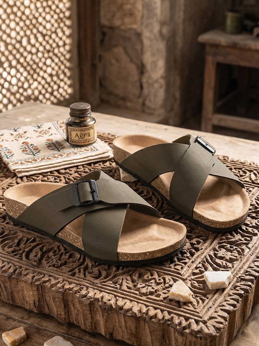 HERE&NOW Men Leather Comfort Sandals