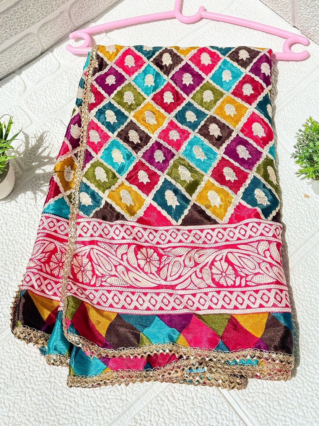 Kuhika Ethnic Motifs Embroidered Art Silk Dupatta with Thread Work
