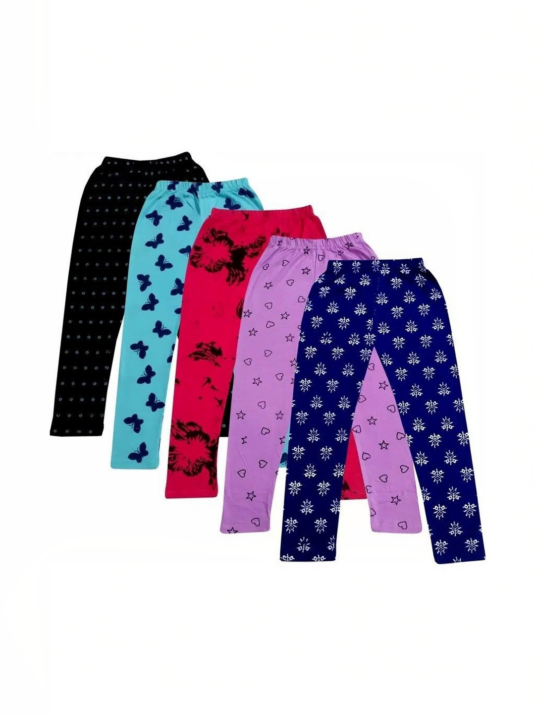 Kranberiie Girls Pack of 5 Cotton Blend Printed Ankle Length Leggings