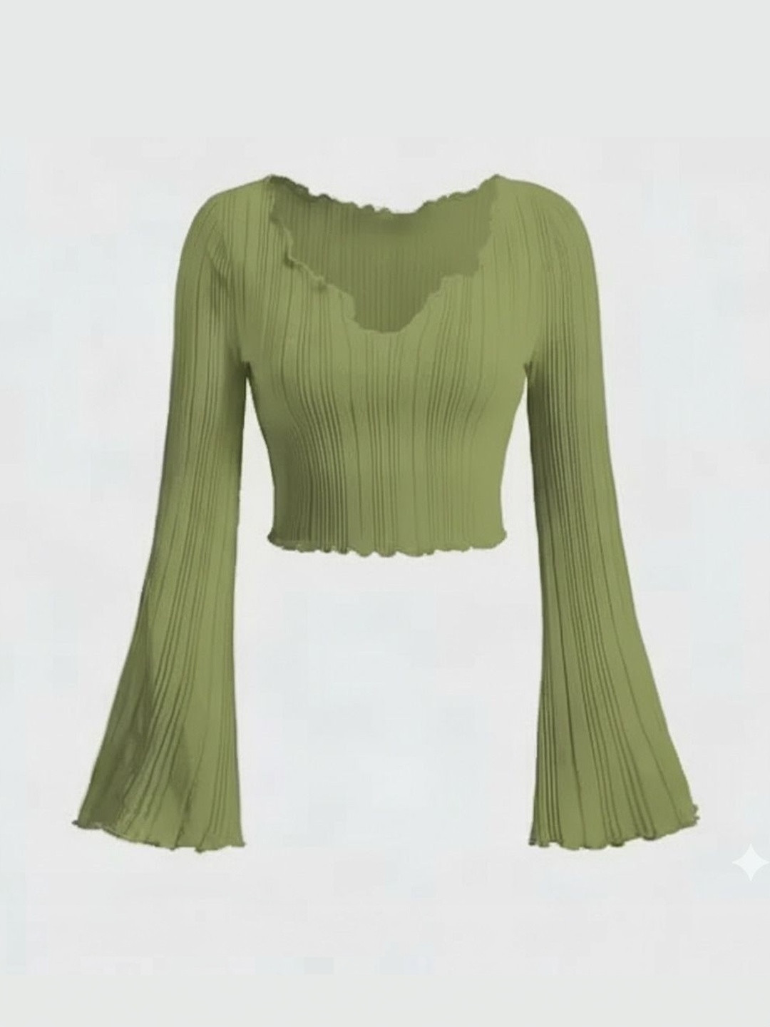 ORGAVO Bell Sleeve Ruffles Crop Top