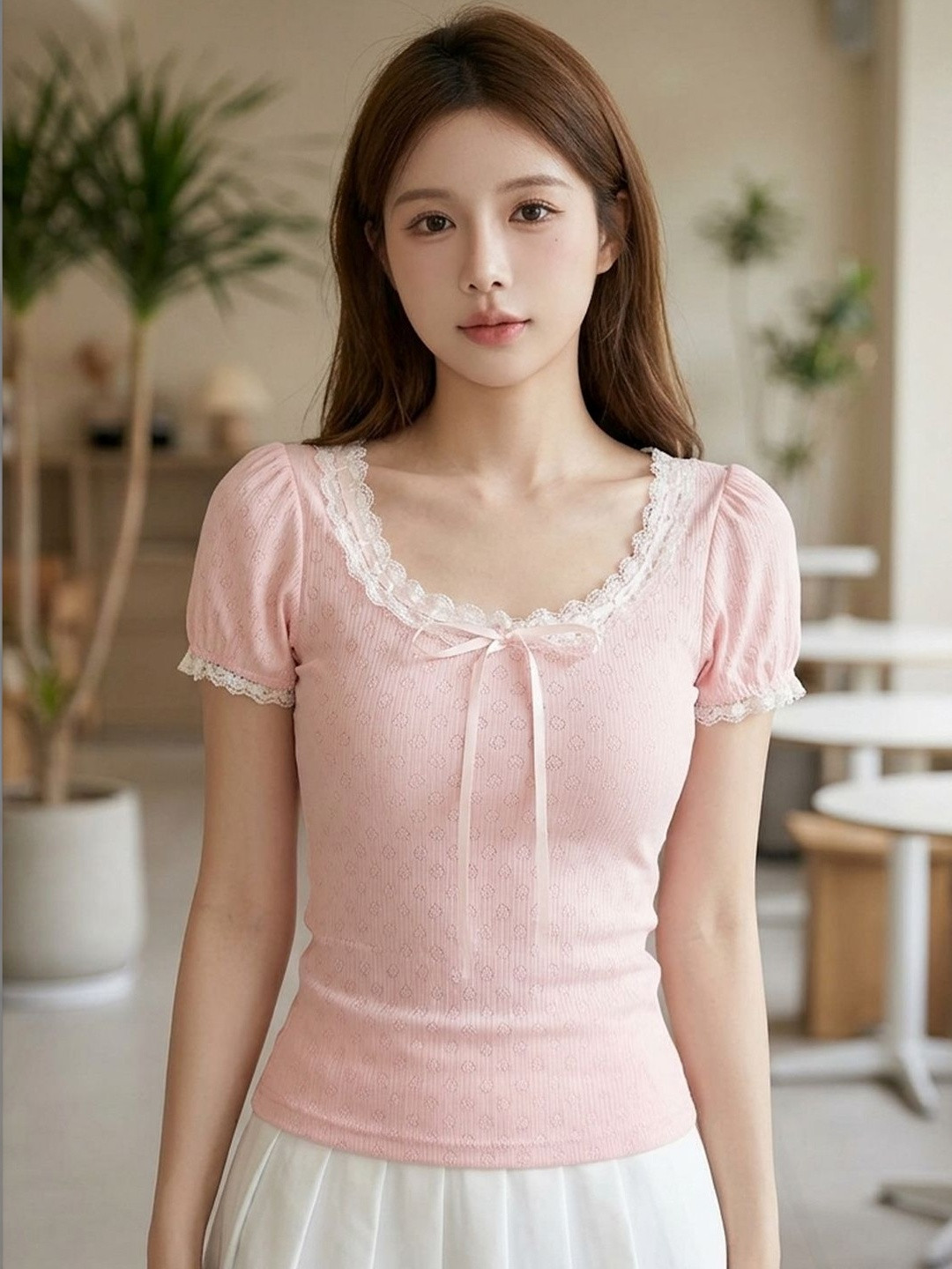 Suo Sweetheart Neck Puff Sleeve Top