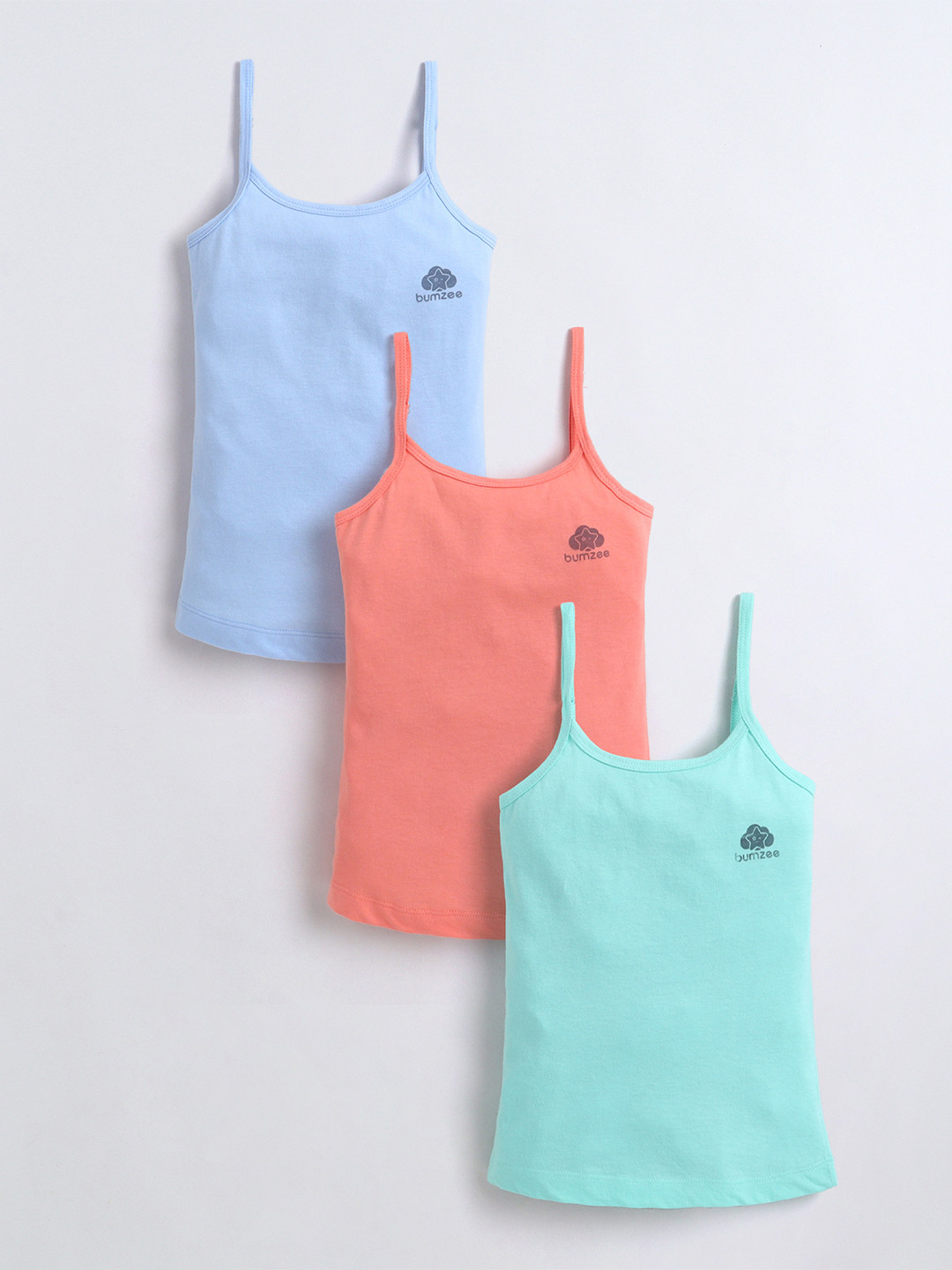 BUMZEE Girls Pack Of 3 Cotton Shoulder Strap Camisole