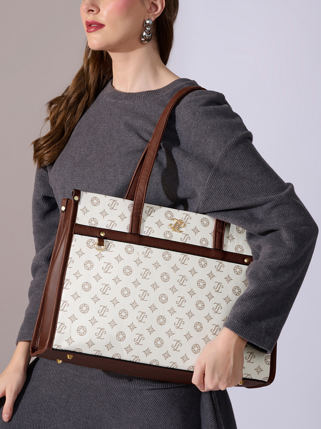 LAVIE Signature Monogram Brand Logo Synthetic Leather Laptop Oversized Shopper Tote Bag