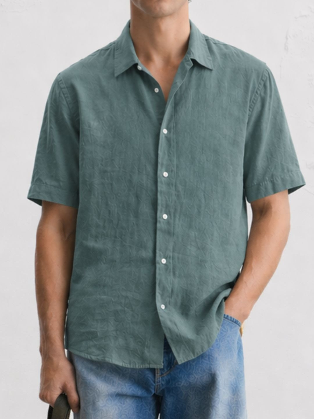 IZF Men Blue Linen Casual Shirt