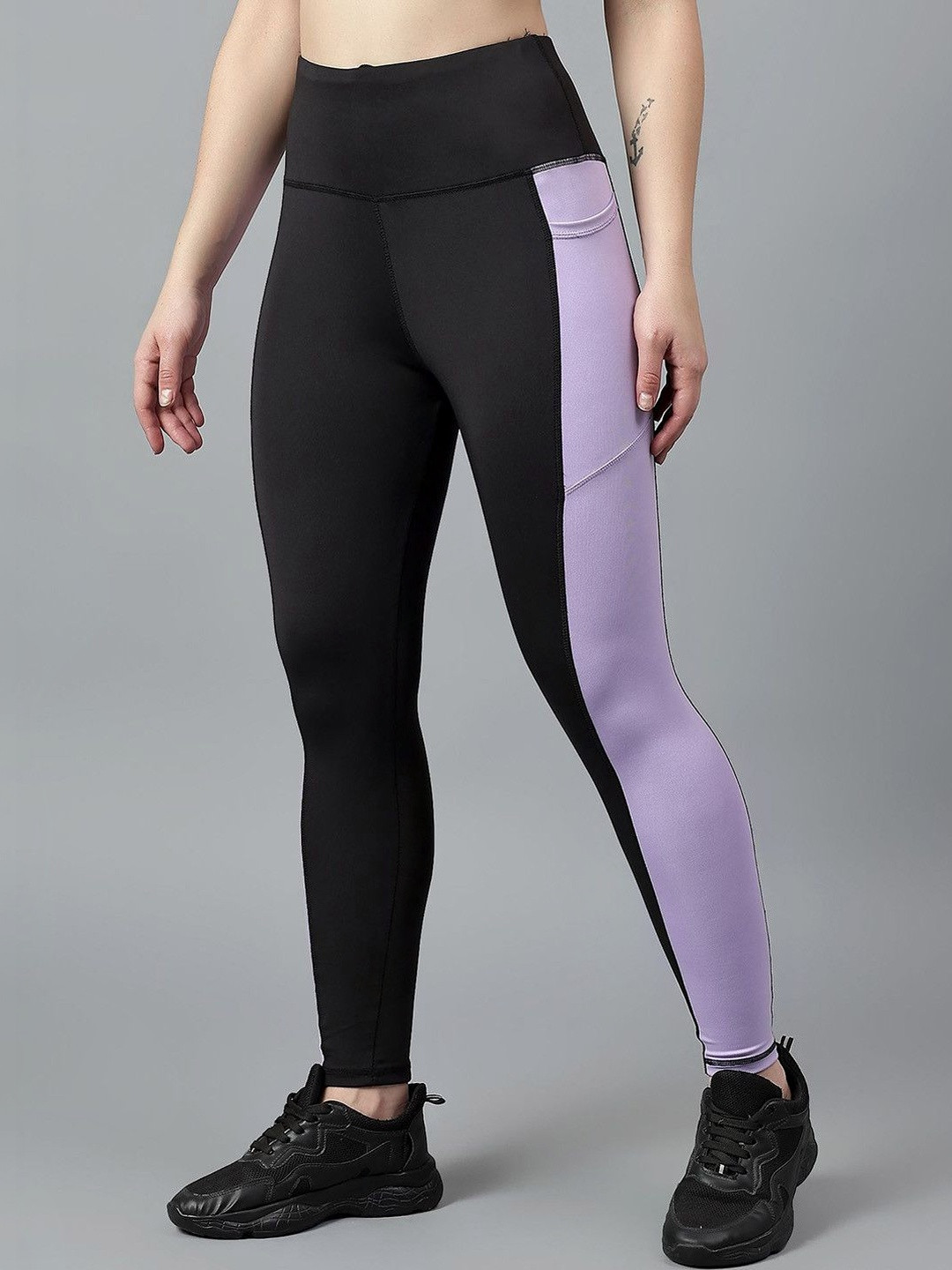 COSVOS Color Blocked Double Pockets Gym Tights with Rapid-Dry Technology