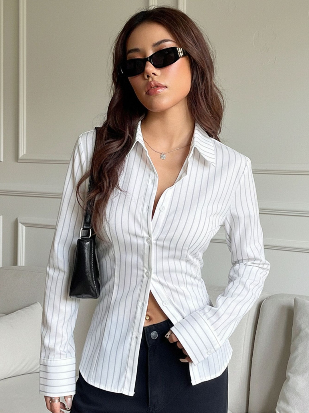 MULVARI Women Slim Fit Striped Casual Shirt