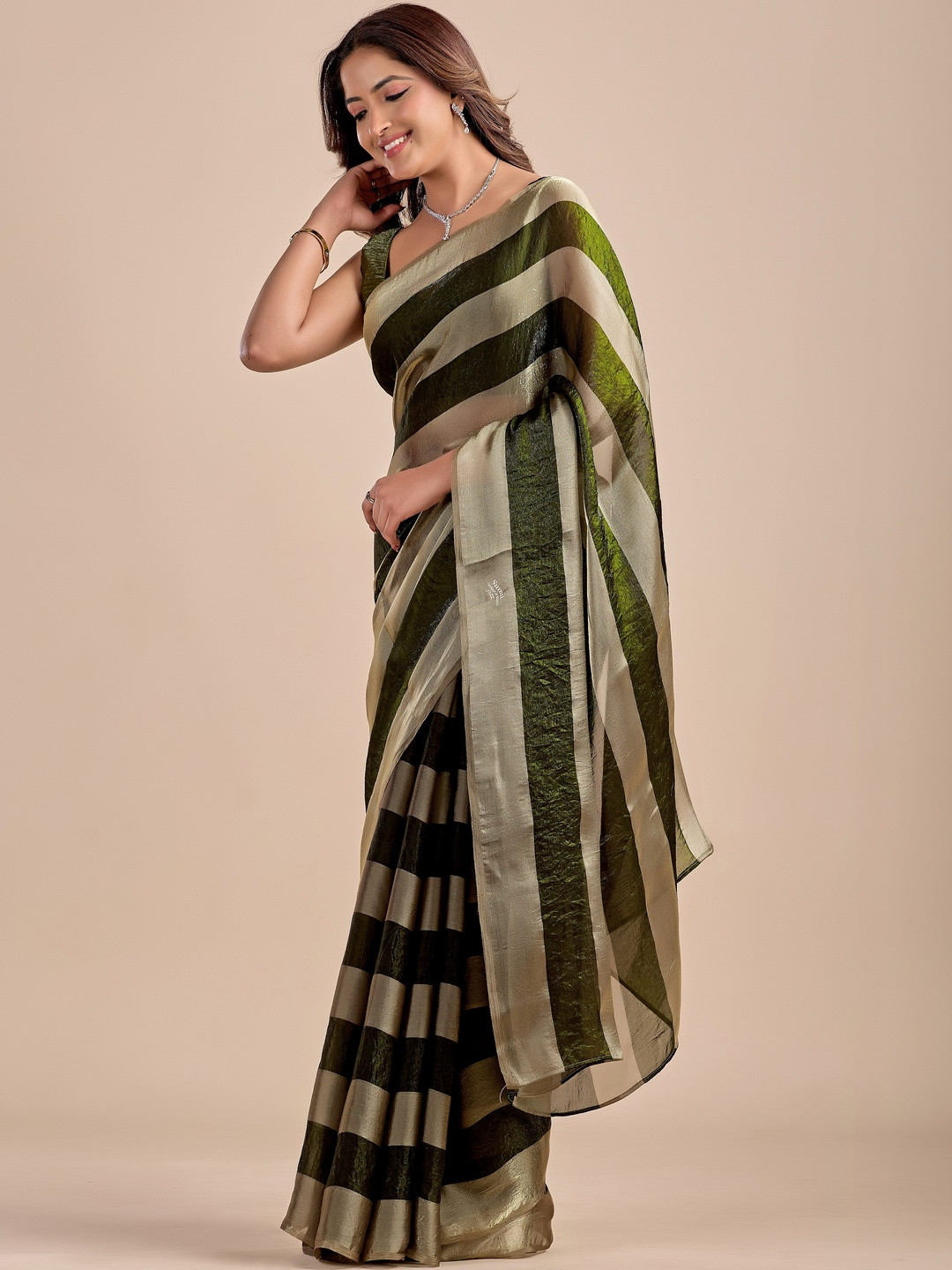 KIYAA FASHION Striped Organza Designer Saree