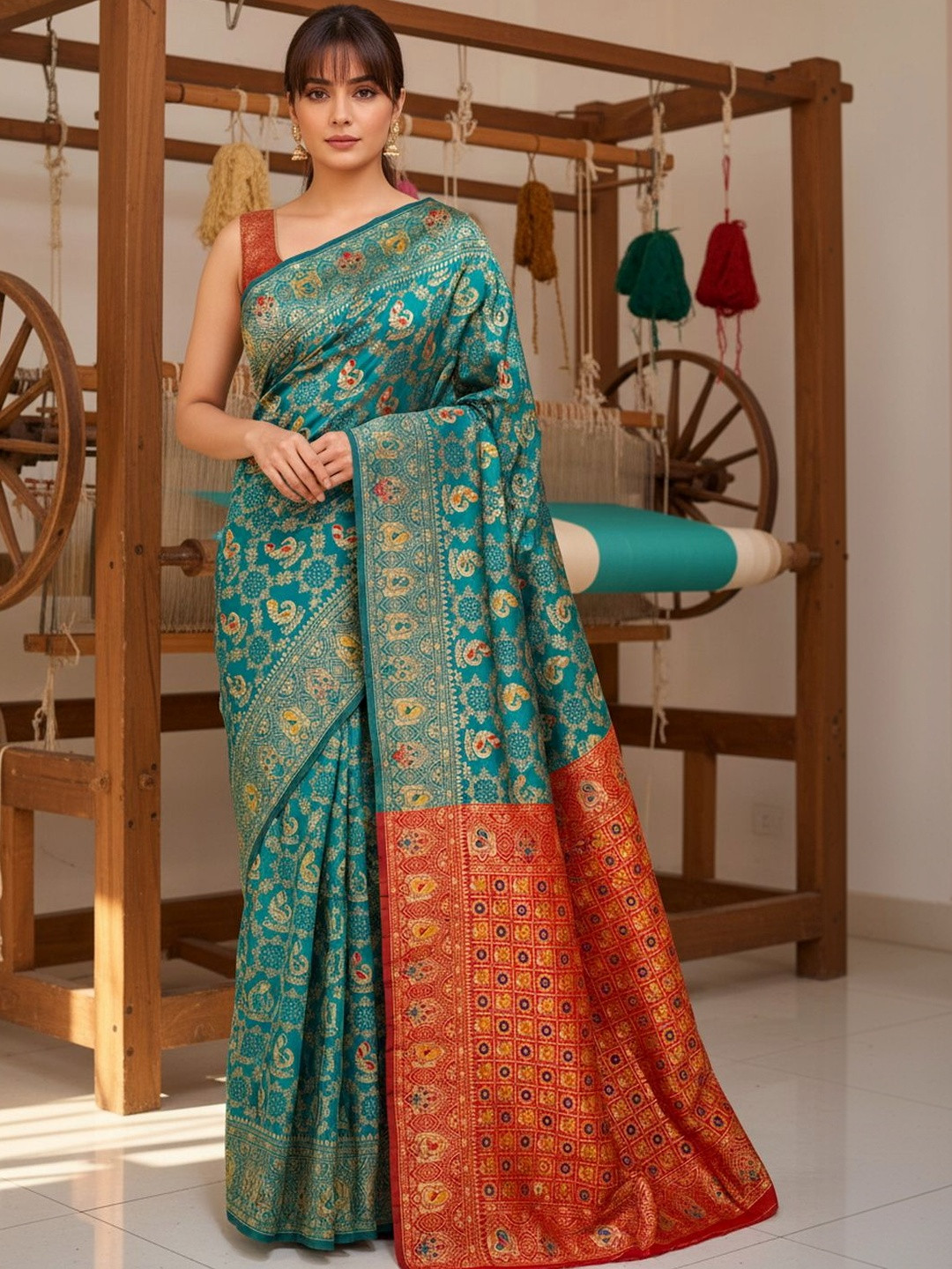 SZN Ethnic Motifs Zari Silk Blend Handloom Banarasi Saree