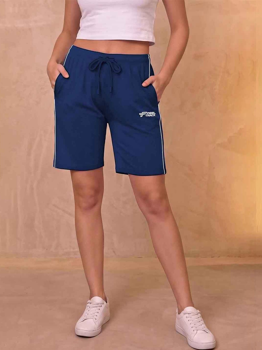 FEEL TRACK Women Mid-Rise Cotton Shorts