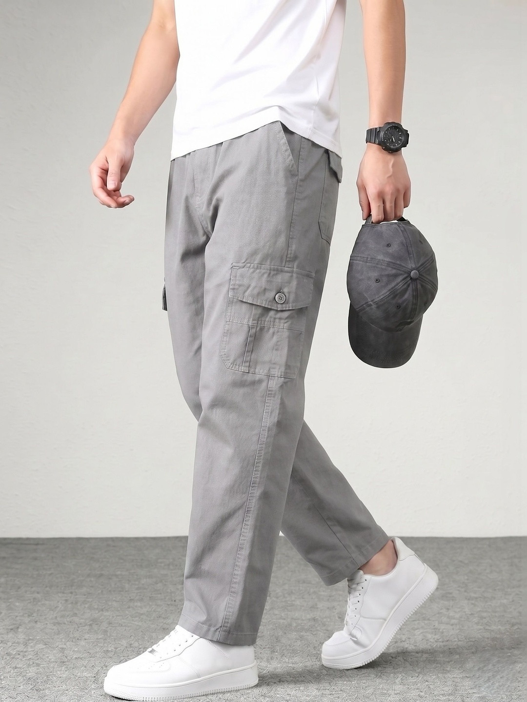 GREENFLAIR Men Relaxed Loose Fit Cargos Trousers