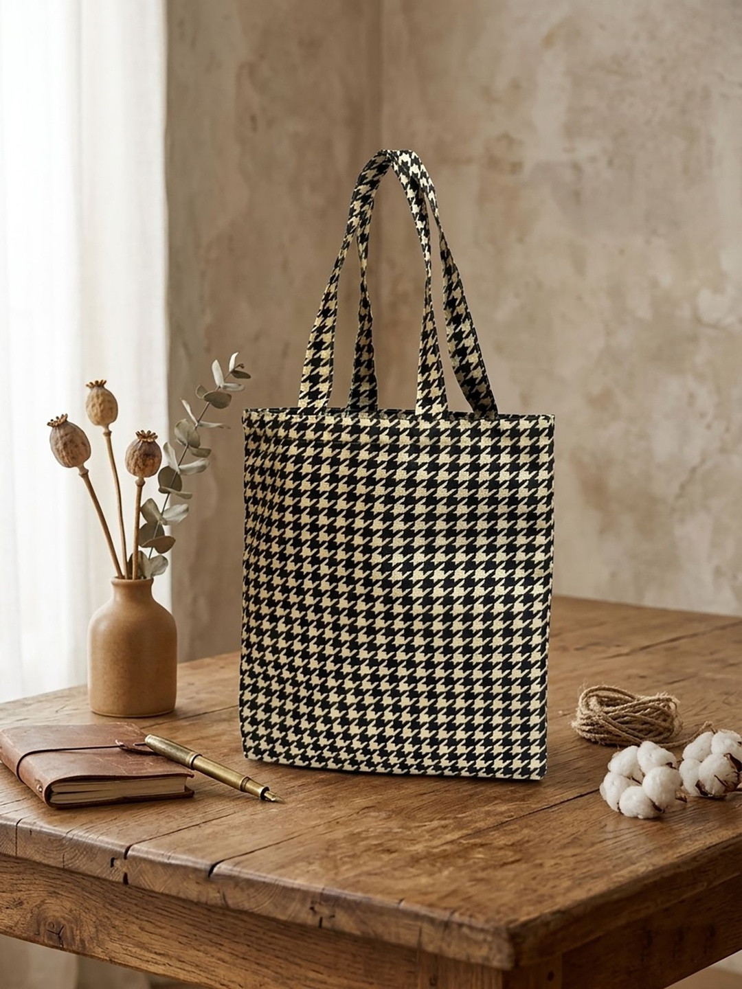 SZN Checked Printed Shopper Tote Bag