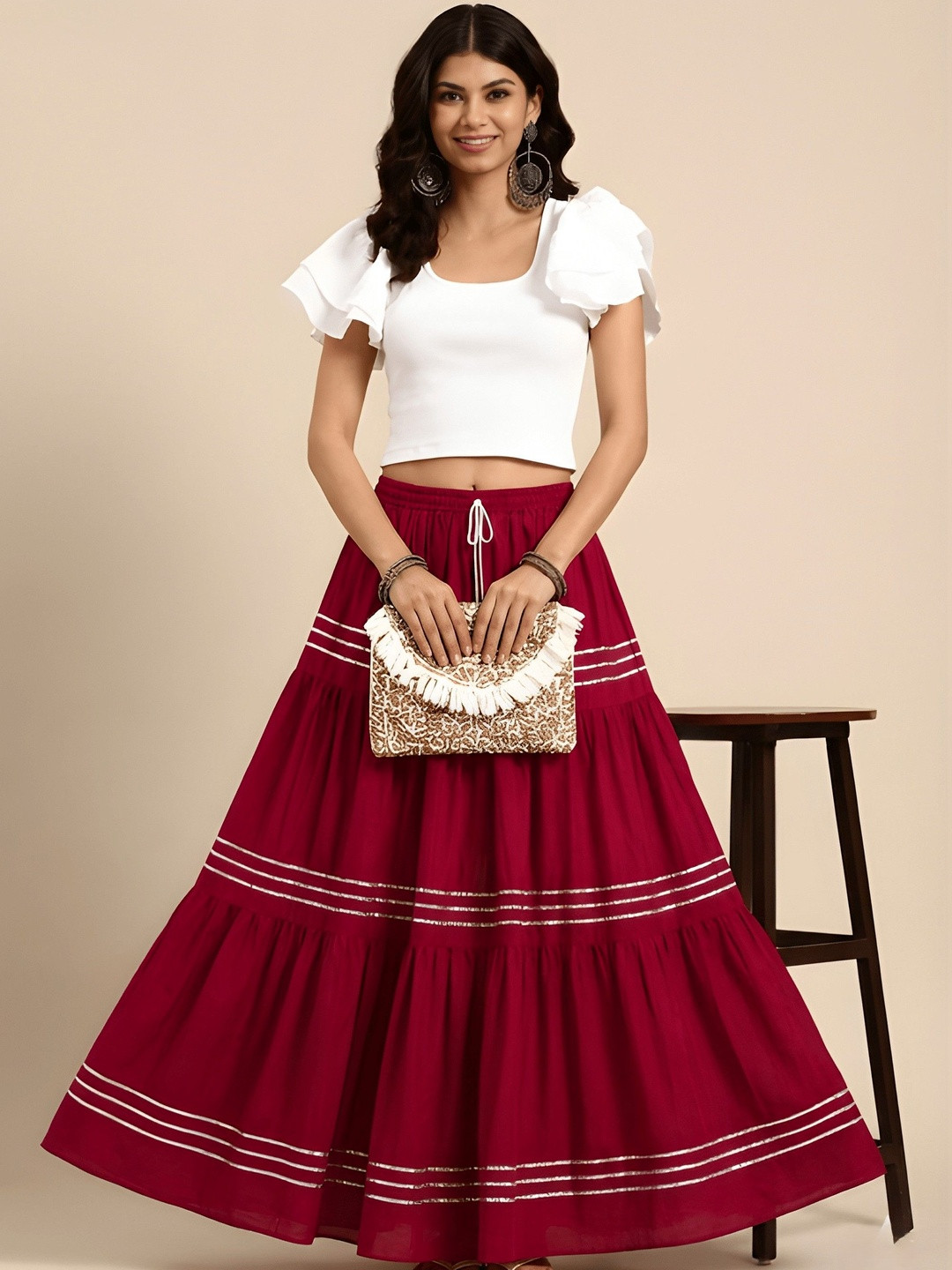 HARAYE Women Tiered Maxi Tiered Skirt