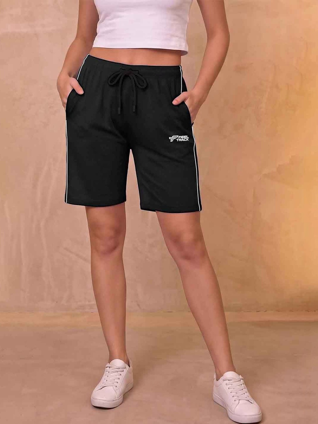 FEEL TRACK Women Regular Fit Mid-Rise Cotton Sports Shorts