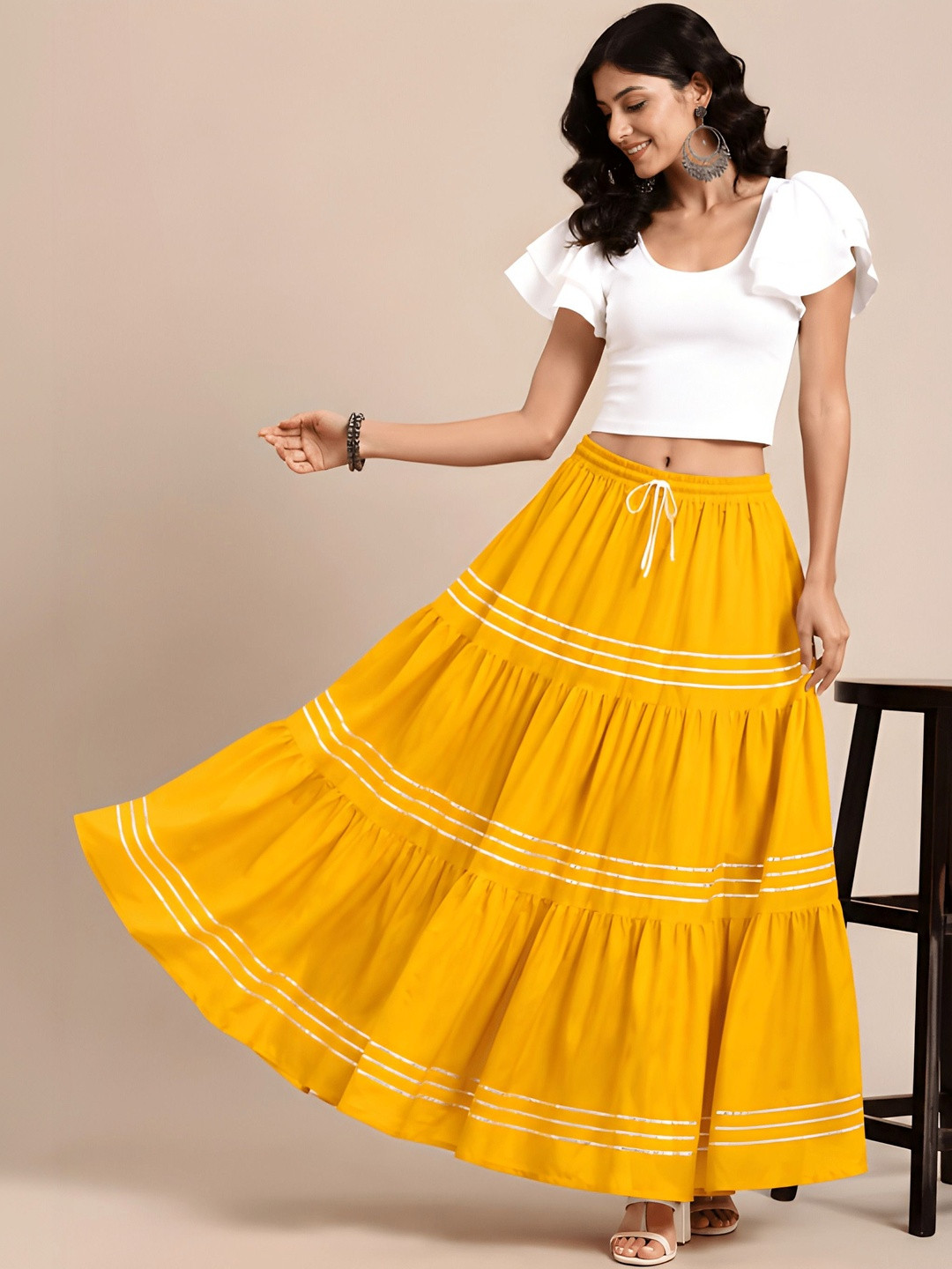 HARAYE Women Tiered Maxi Tiered Skirt