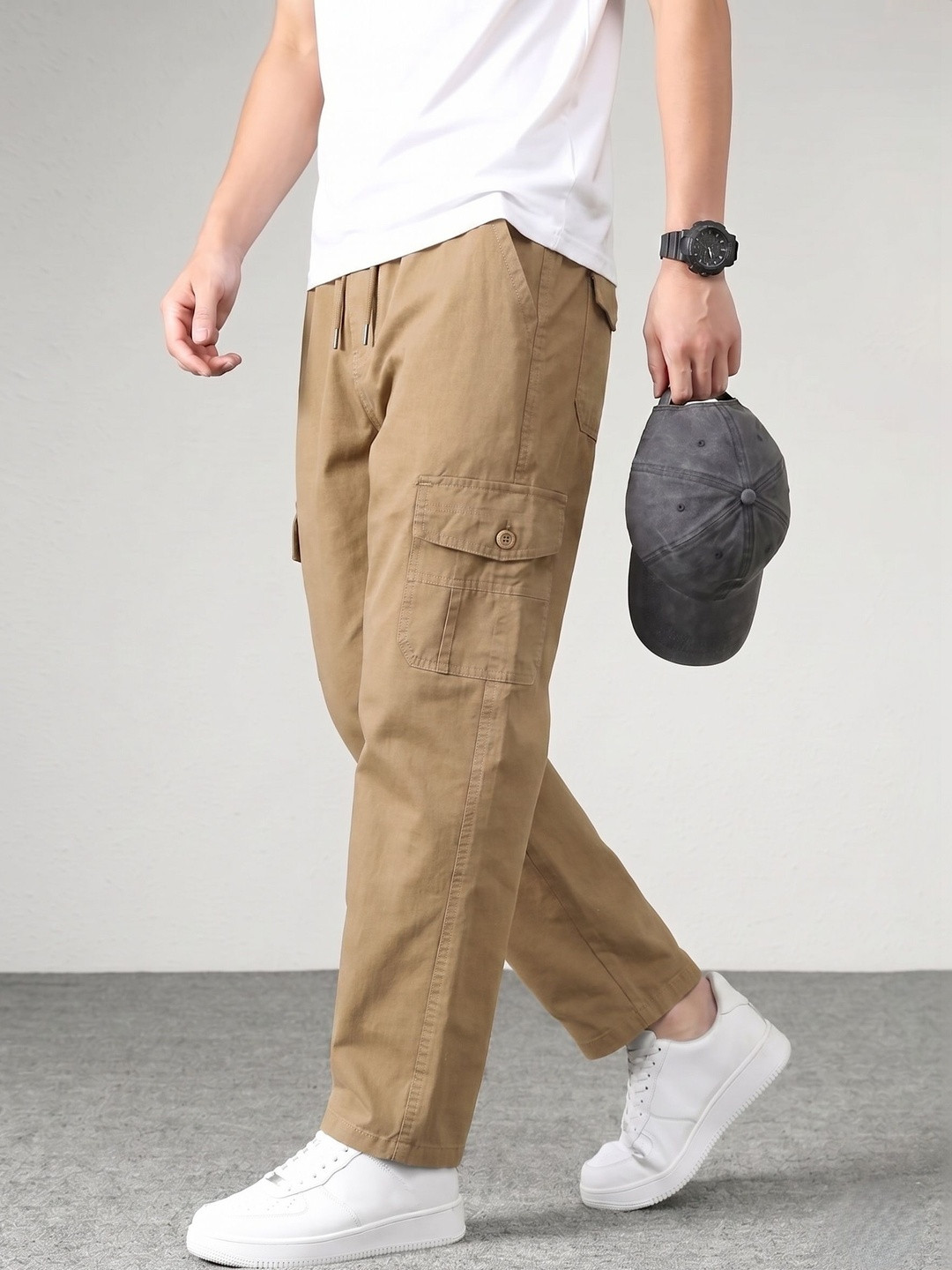 GREENFLAIR Men Relaxed Loose Fit Cargos Trousers