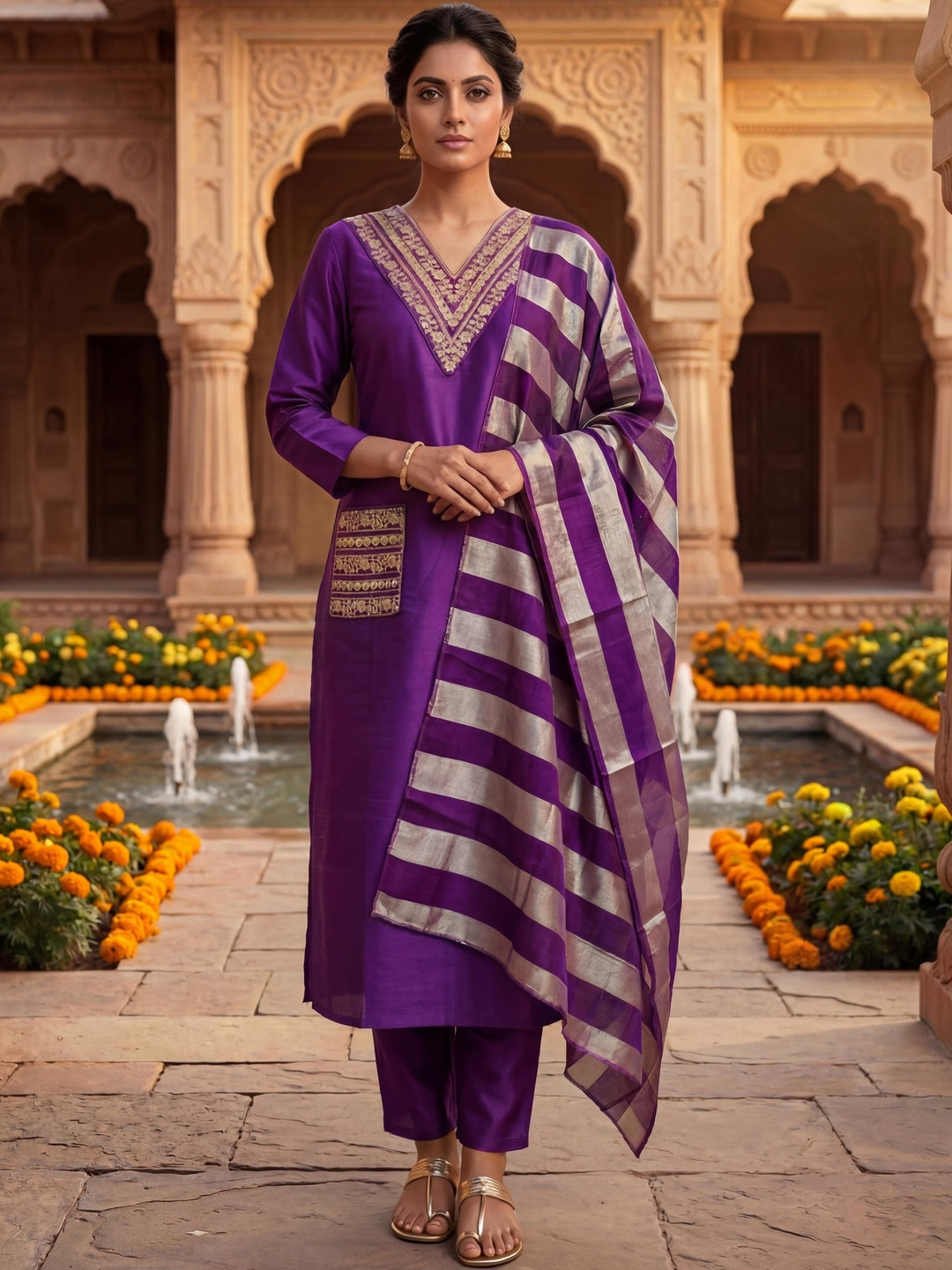 CREEPER Women Ethnic Motifs Embroidered Regular Thread Work Kurta with Trousers & With Dupatta