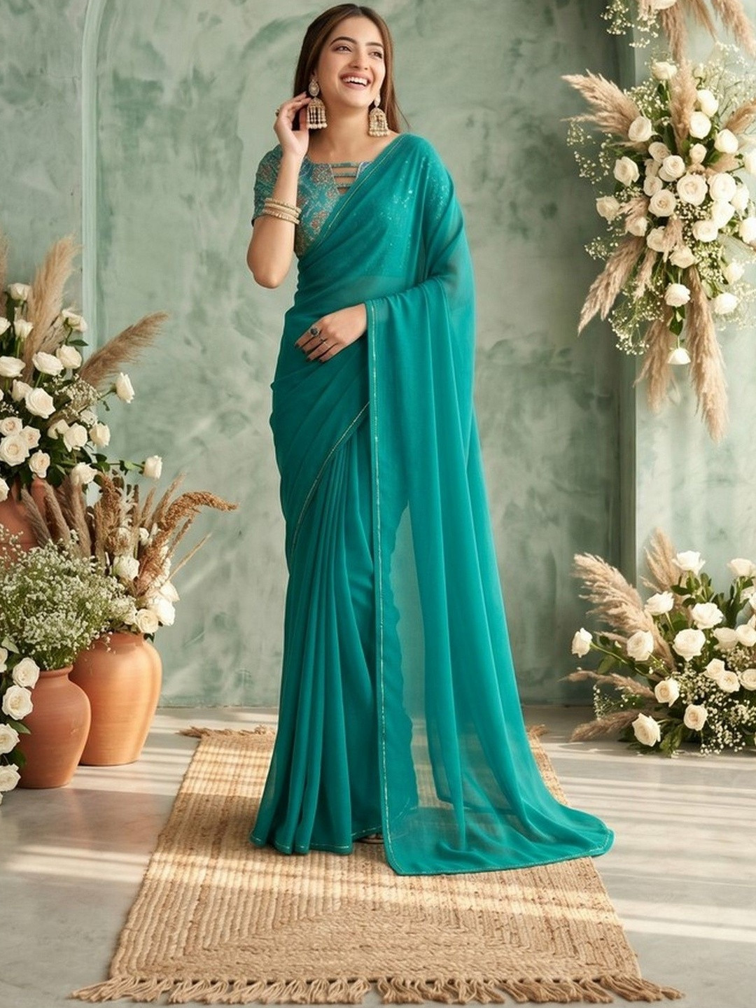 Mitera Embellished Sequinned Poly Georgette Saree