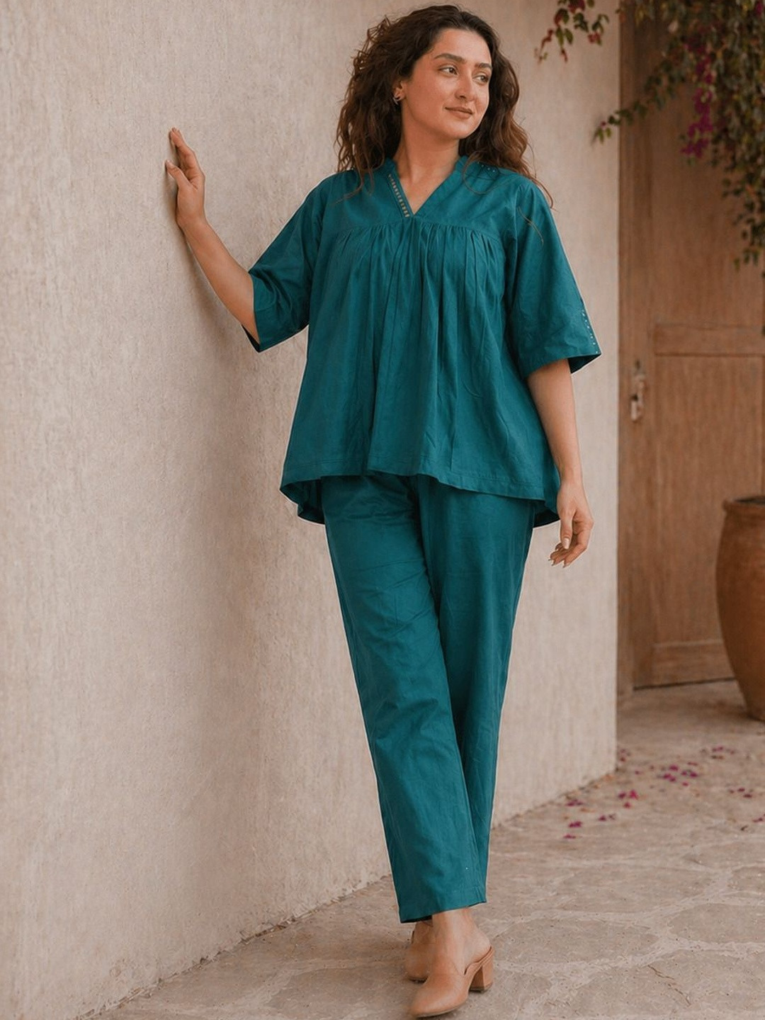 Samhitas Cotton Solid Top with Trousers