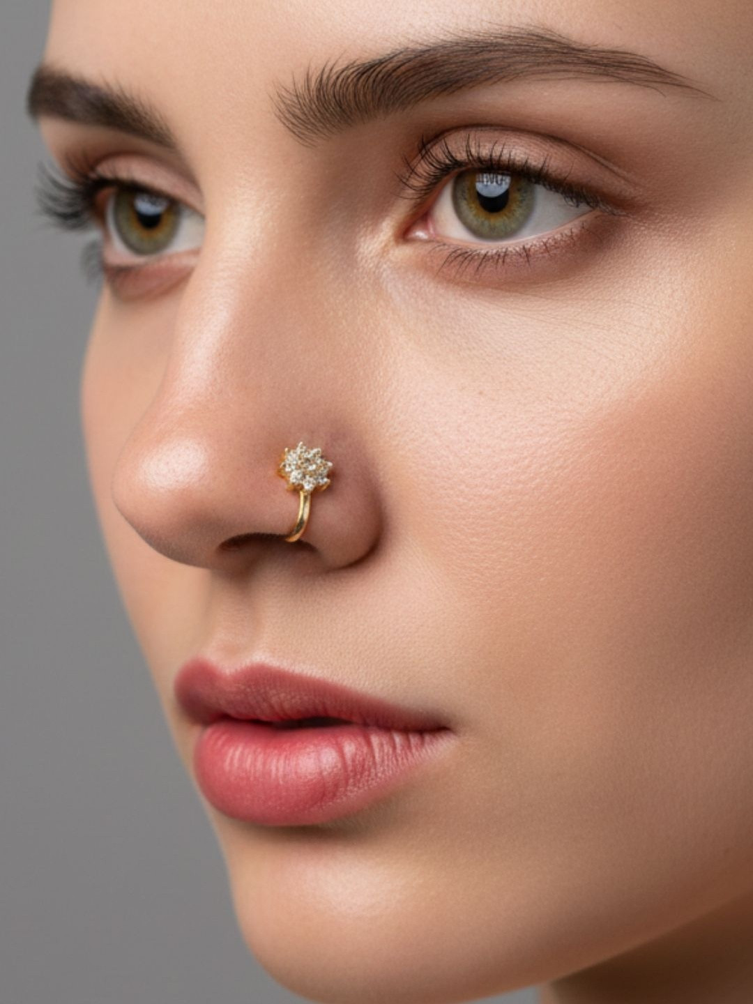 VIVAZS Gold-Plated Cubic Zirconia Ring Nosepin