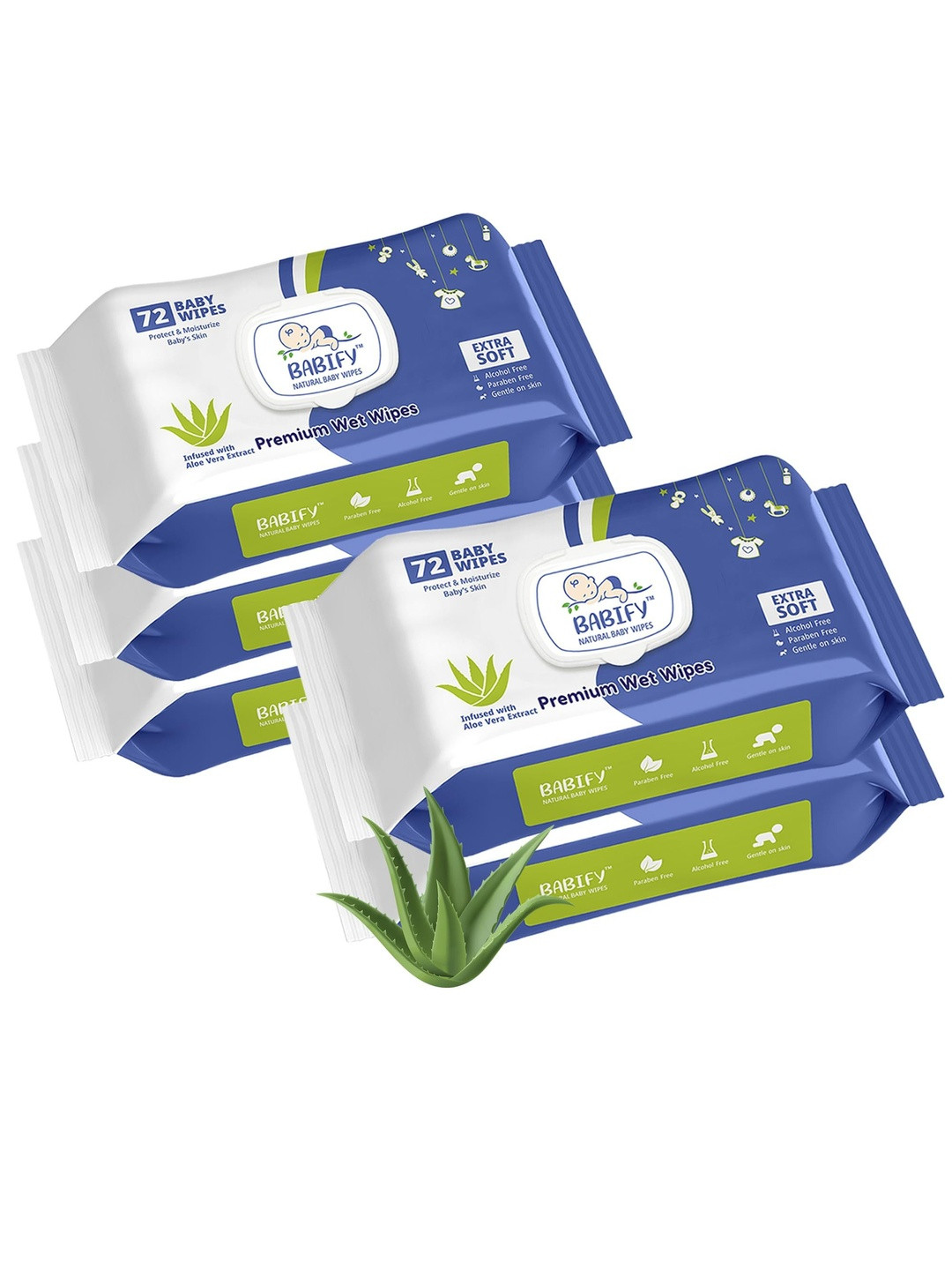 BABIFY Set Of 5 Regular Baby Wipes With Aloe Vera-72 Wipes Each