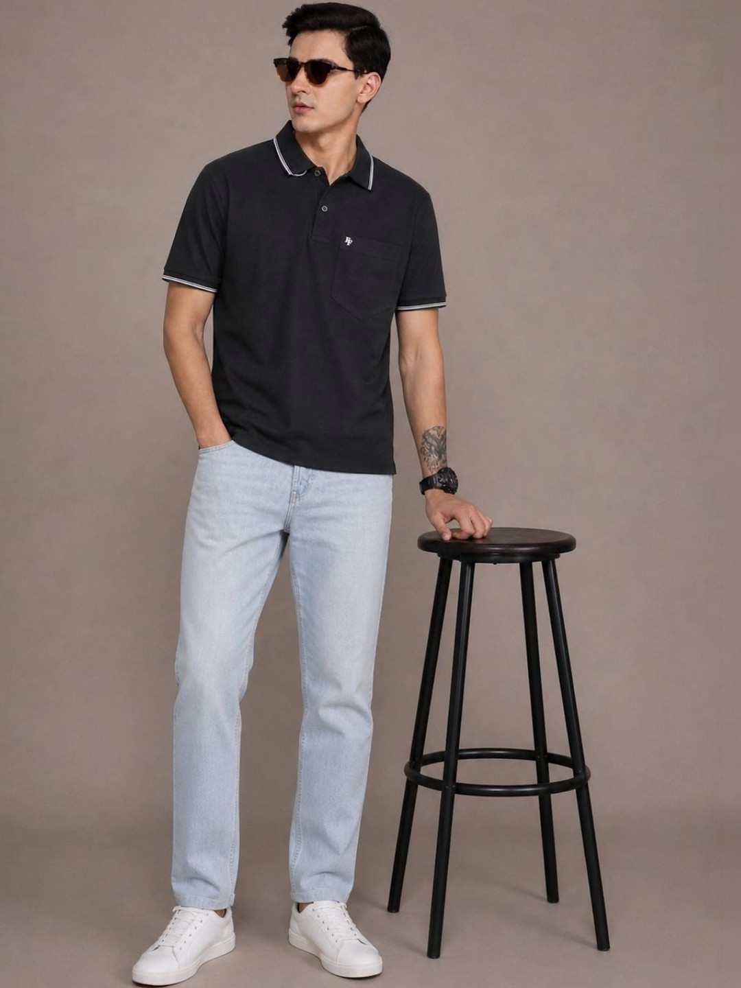 FEVERFEW Men Brand Logo Polo Collar Pockets T-shirt