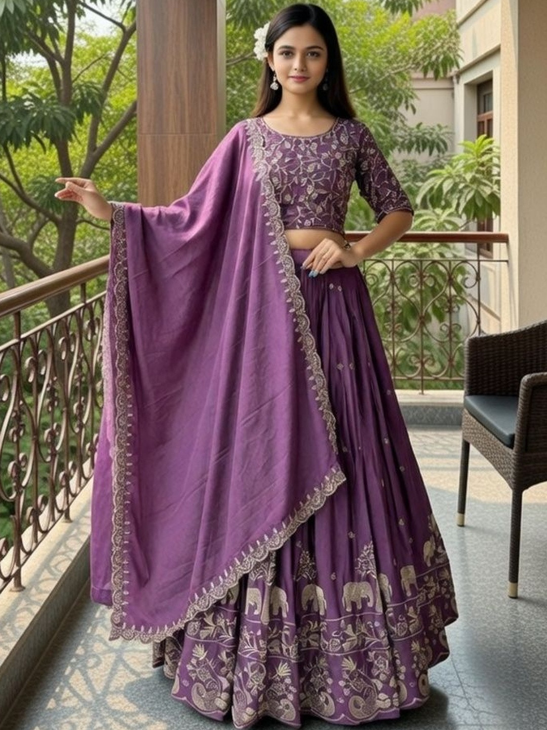 Closin Girls Embroidered Thread Work Ready to Wear Lehenga & Blouse With Dupatta