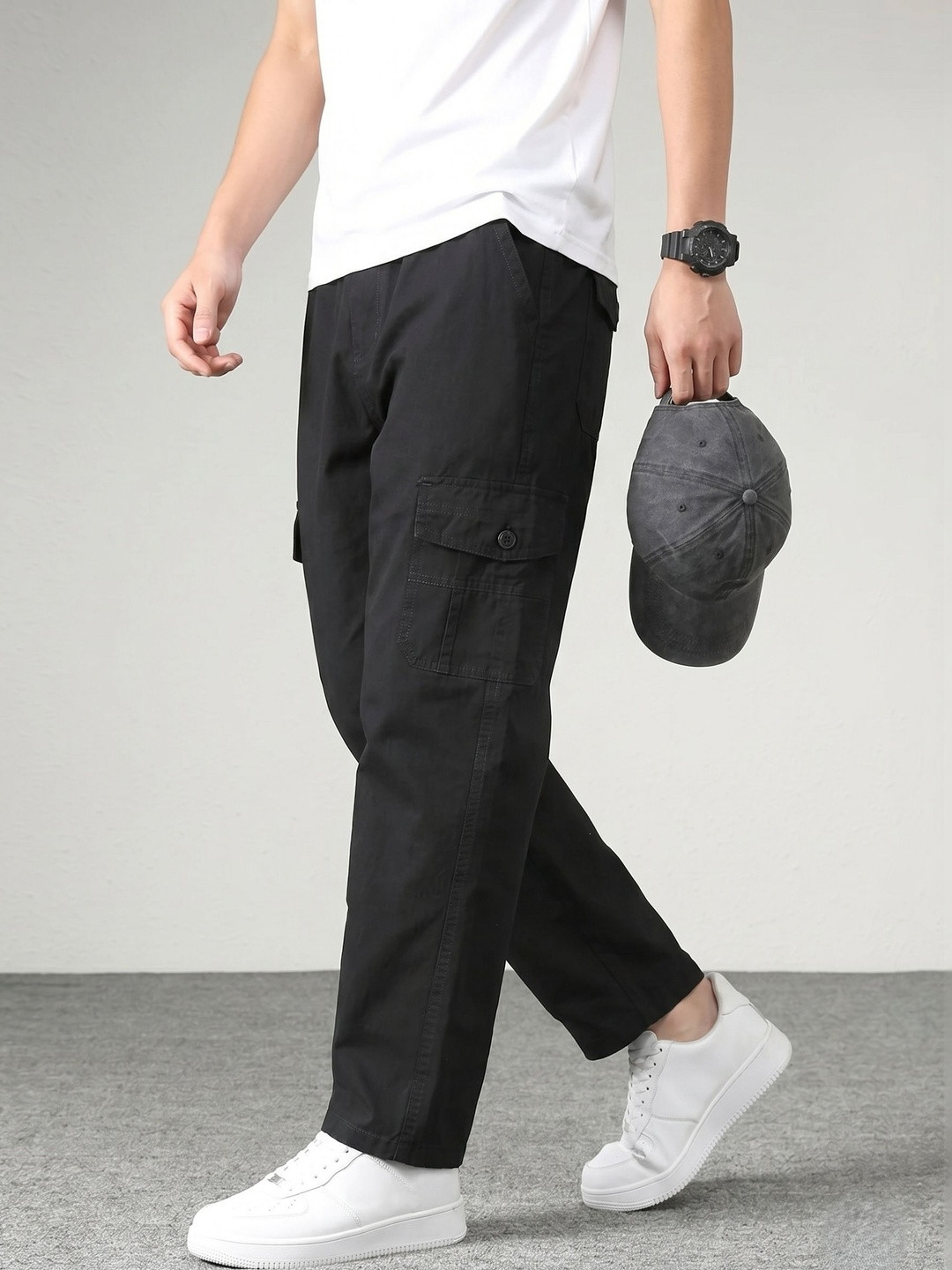 GREENFLAIR Men Relaxed Loose Fit Cargos Trousers
