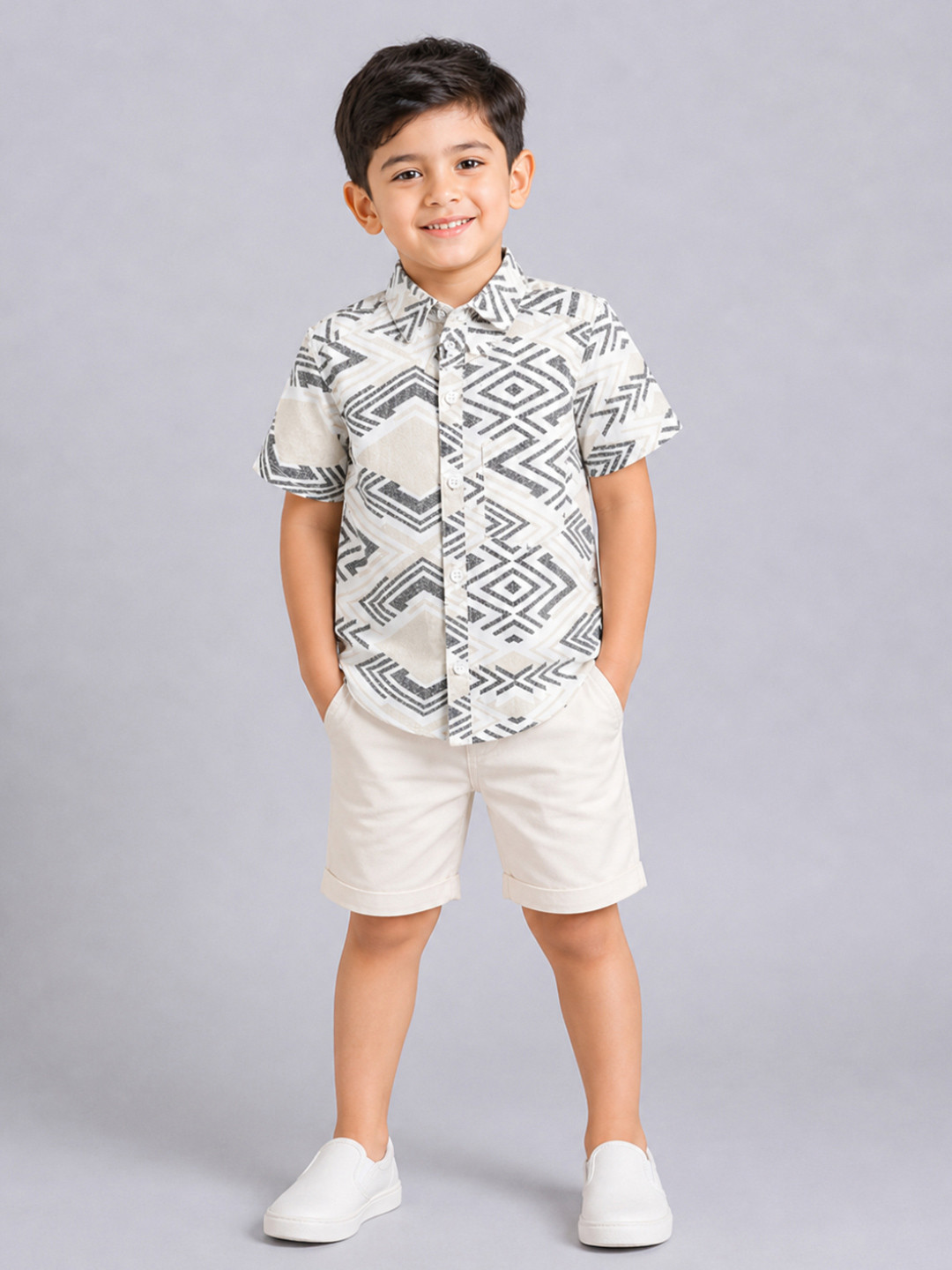 Happy Faces Kids Boys Geometric Printed Pure Cotton Casual Shirt