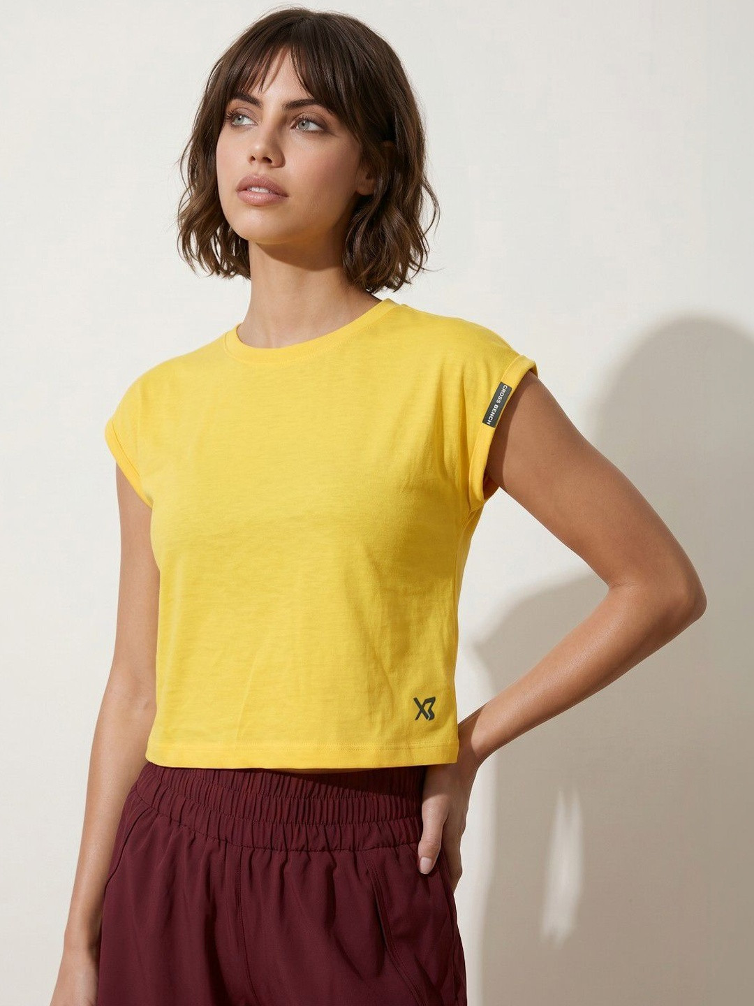 CROSS BENCH Women Solid Crop T-shirt