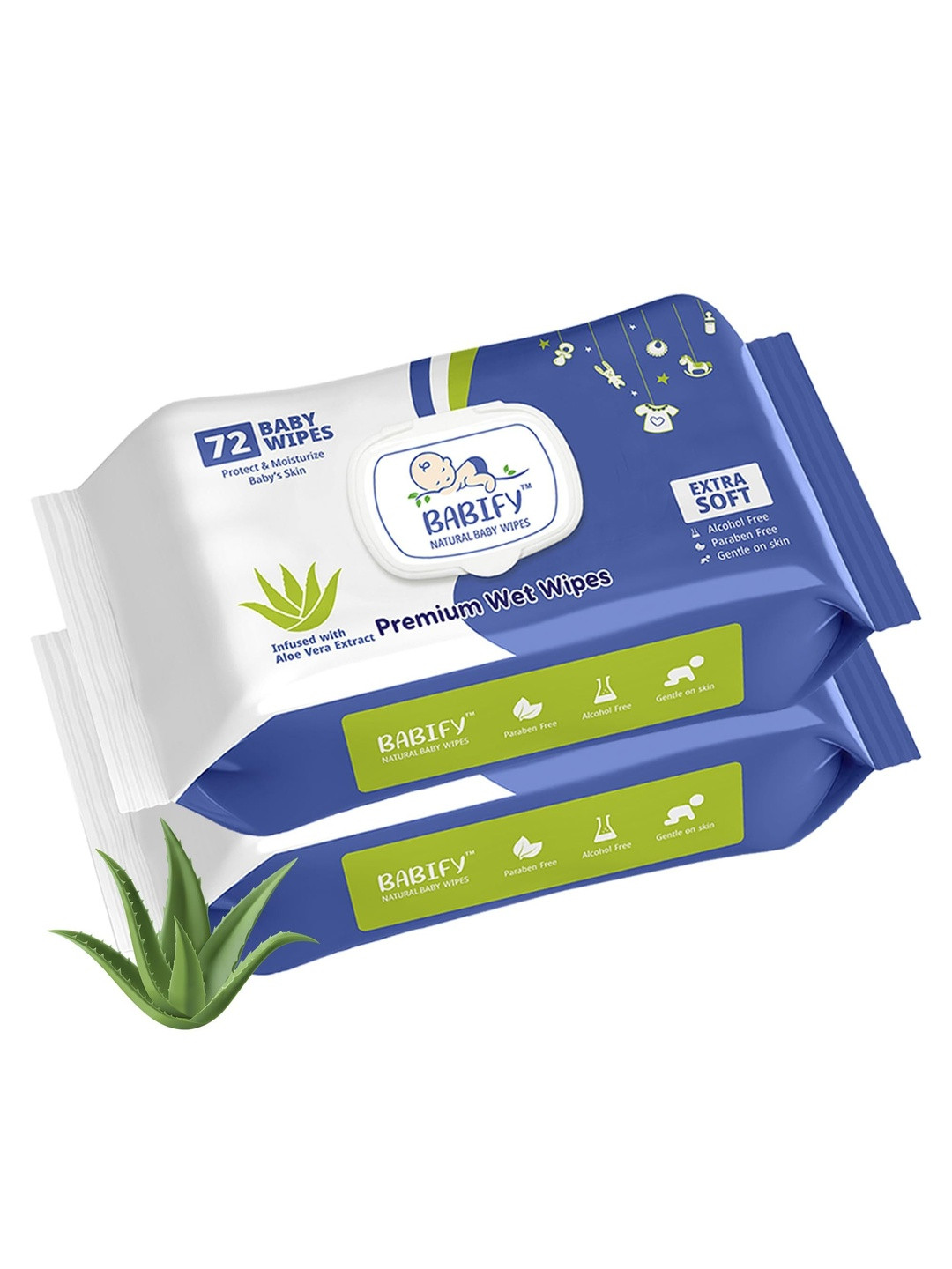 BABIFY Set Of 2 Regular Baby Wipes With Aloe Vera-72 Wipes Each