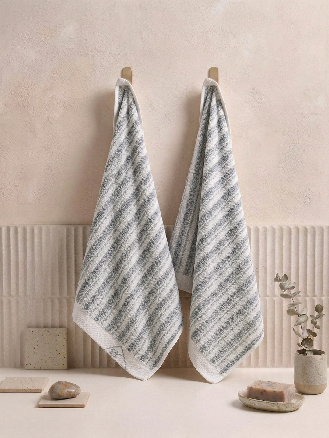 Monte Carlo 2-Pcs Blue & White Striped Pure Cotton 500 GSM Hand Towels