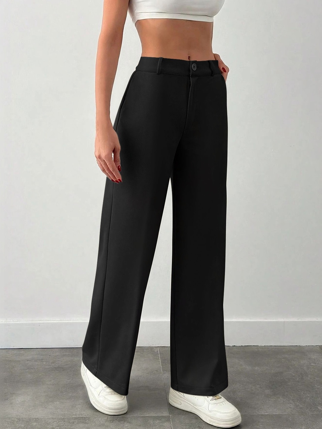 SZN Women Straight Fit High-Rise Easy Wash Trousers