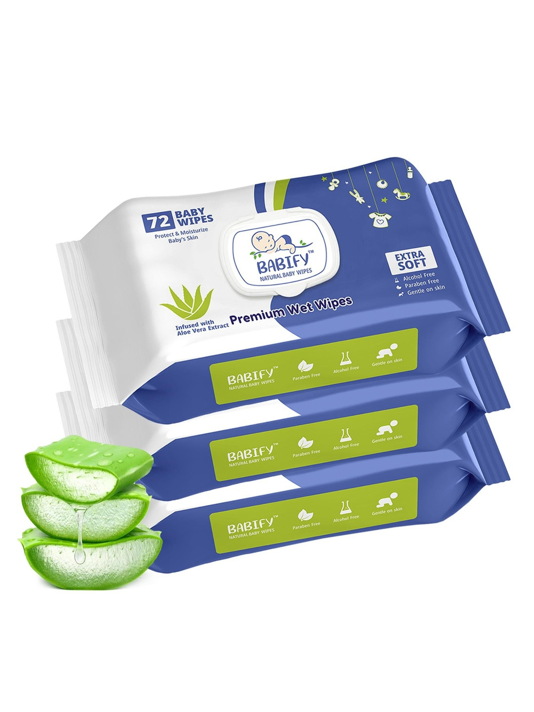 BABIFY Set Of 3 Regular Baby Wipes With Aloe Vera-72 Wipes Each