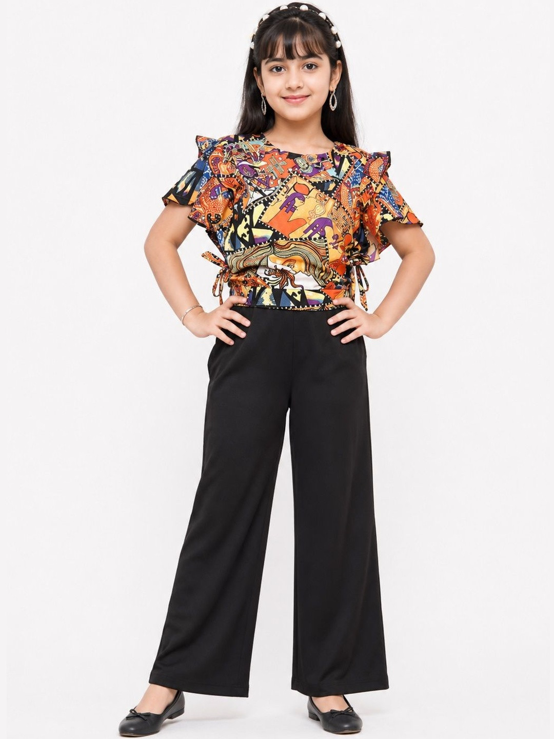 DressBerry Ruffled Printed Top with Trousers