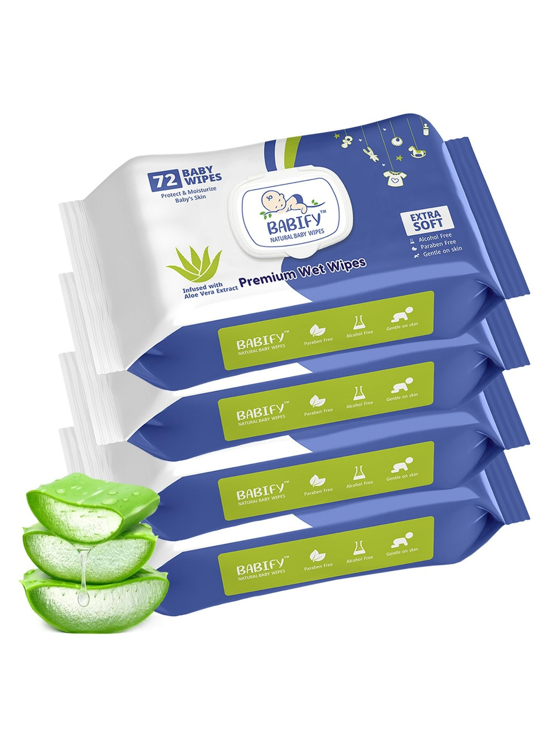 BABIFY Set Of 4 Regular Baby Wipes With Aloe Vera-72 Wipes Each