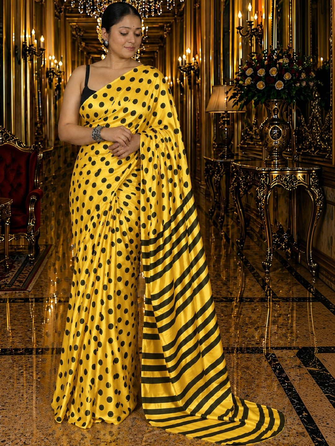 KOMAL NX Polka Dot Half and Half Saree