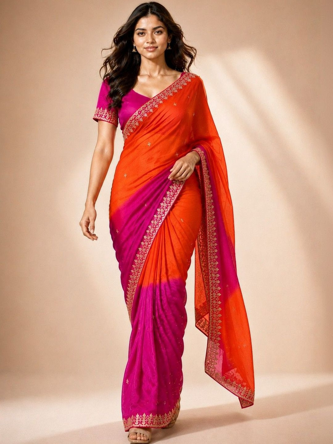 Mitera Embellished Embroidered Poly Chiffon Heavy Work Saree