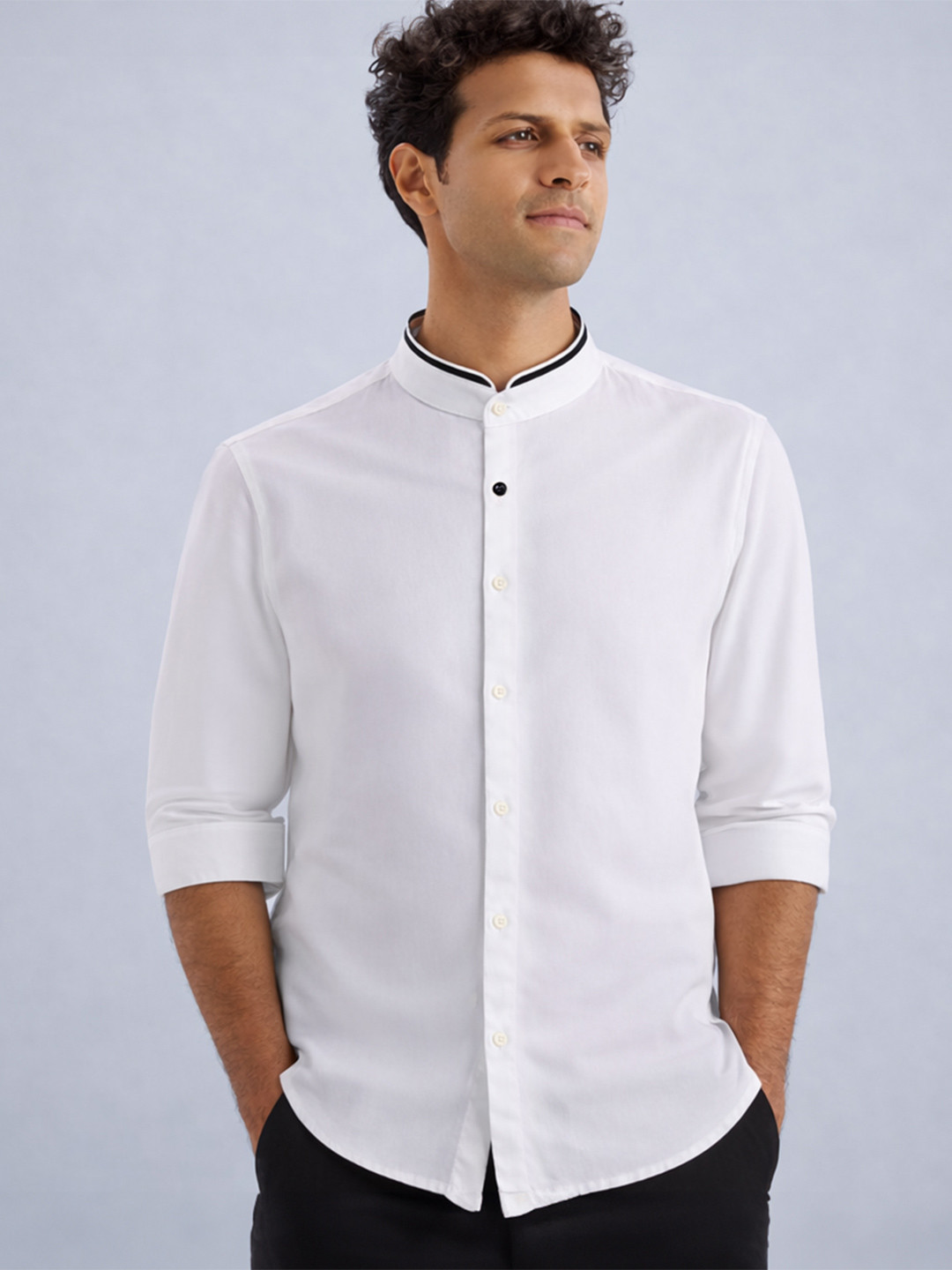 KINGDOM OF WHITE ONYX Cotton Stretch Slim Fit Full Sleeve Casual Shirt
