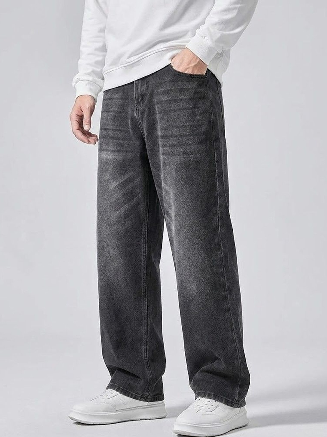BREXX Men Comfort Straight Fit Mid-Rise Light Fade Stretchable Jeans