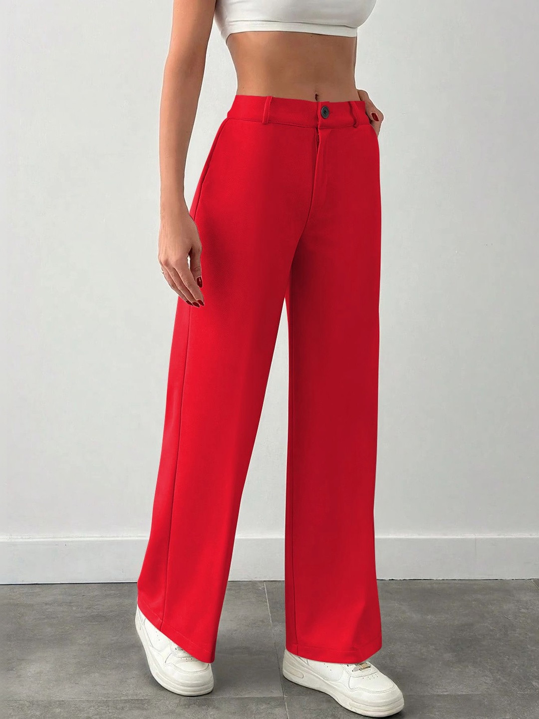 SZN Women Straight Fit High-Rise Easy Wash Trousers