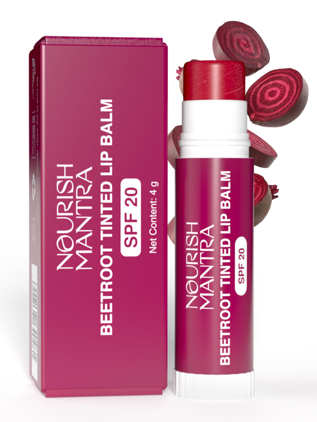 Nourish Mantra Beetroot Tinted Lip Balm SPF 20 With Shea Butter & Almond Oil - 4 g - Red