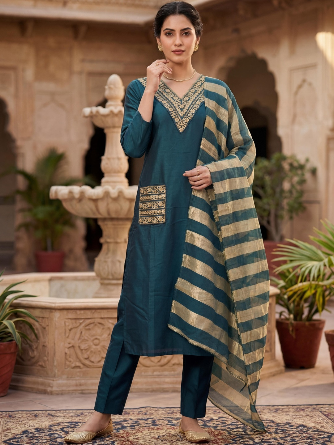 CREEPER Women Ethnic Motifs Embroidered Regular Thread Work Kurta with Trousers & With Dupatta