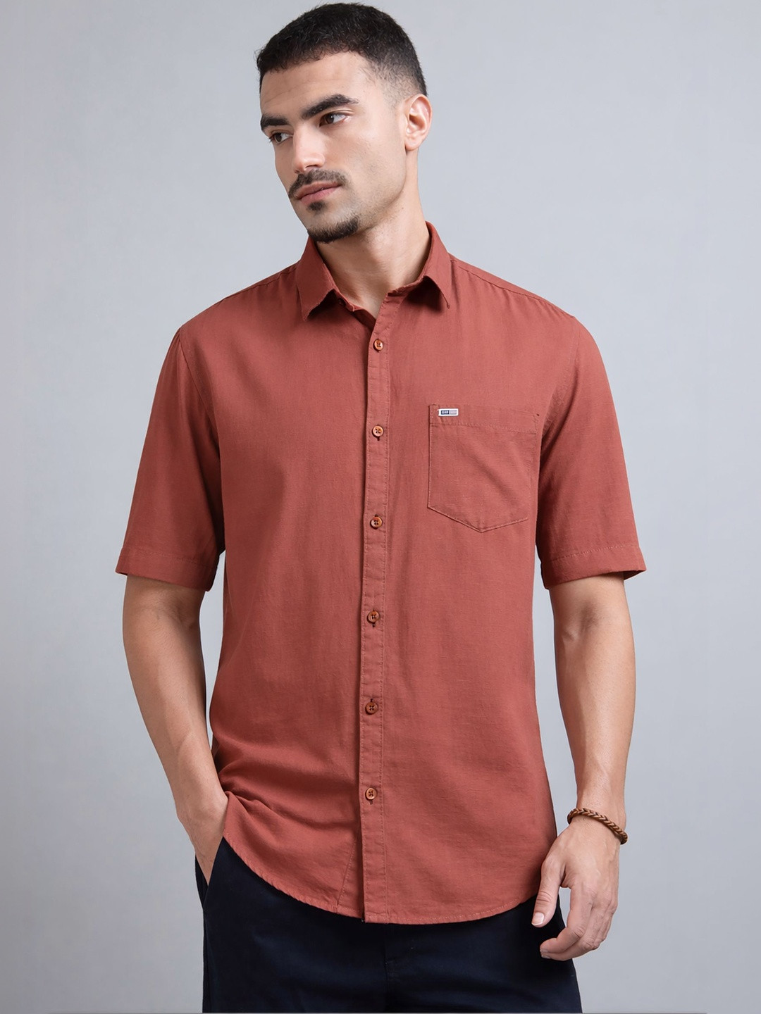 Rust Solid Regular Fit Casual Shirt