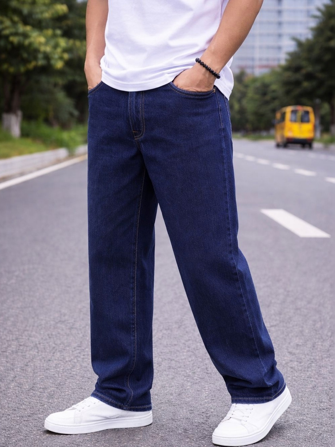 BREXX Men Comfort Straight Fit Mid-Rise Stretchable Jeans