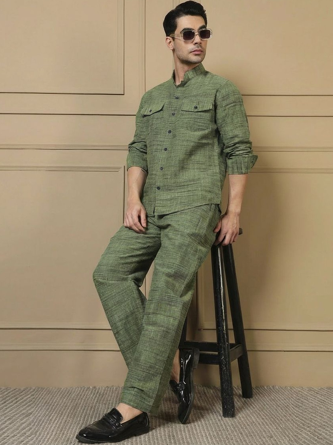 Amanush Cotton Self Design Shirt with Trousers