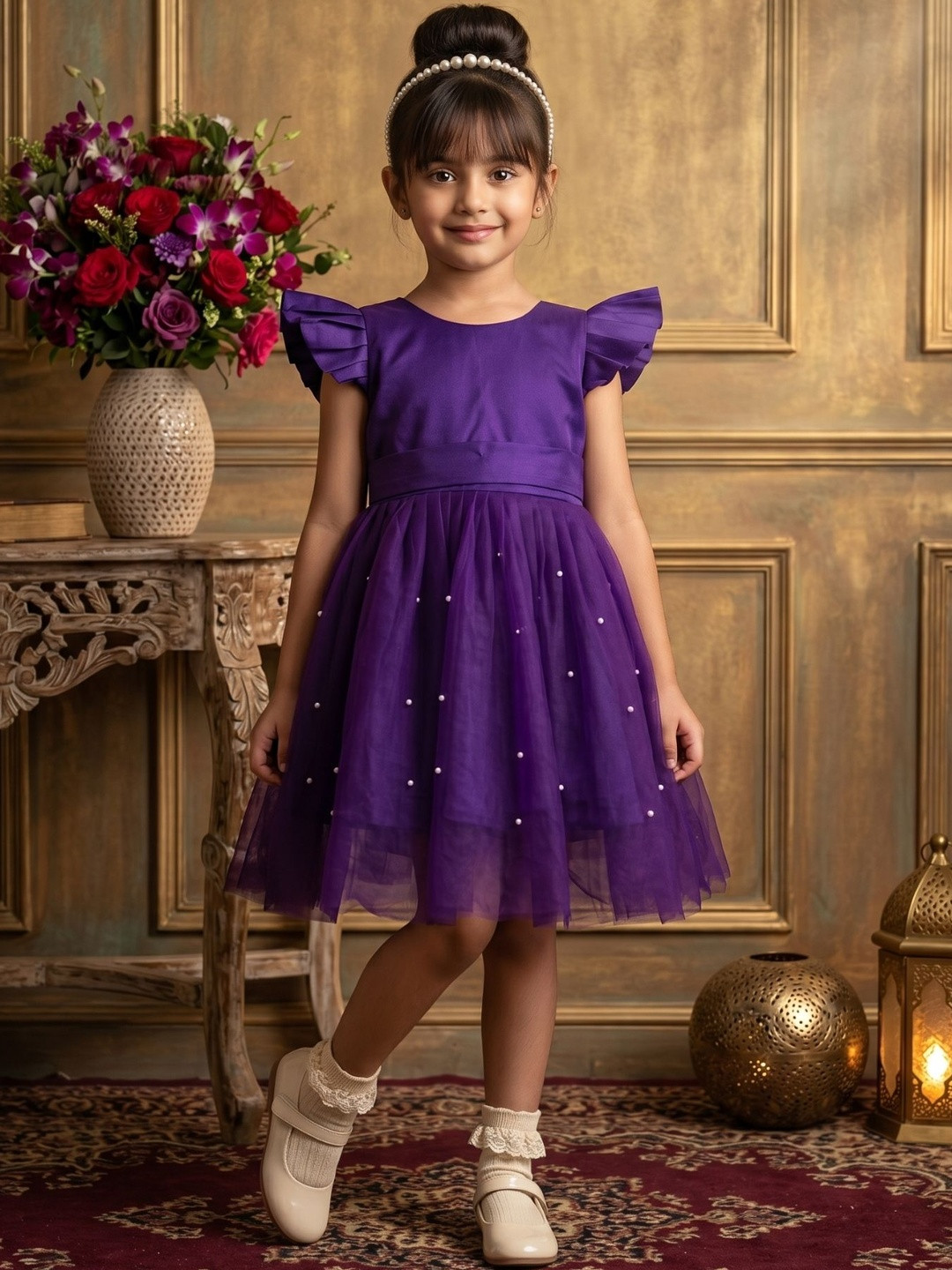 BAESD Puff Sleeve Satin Fit & Flare Dress