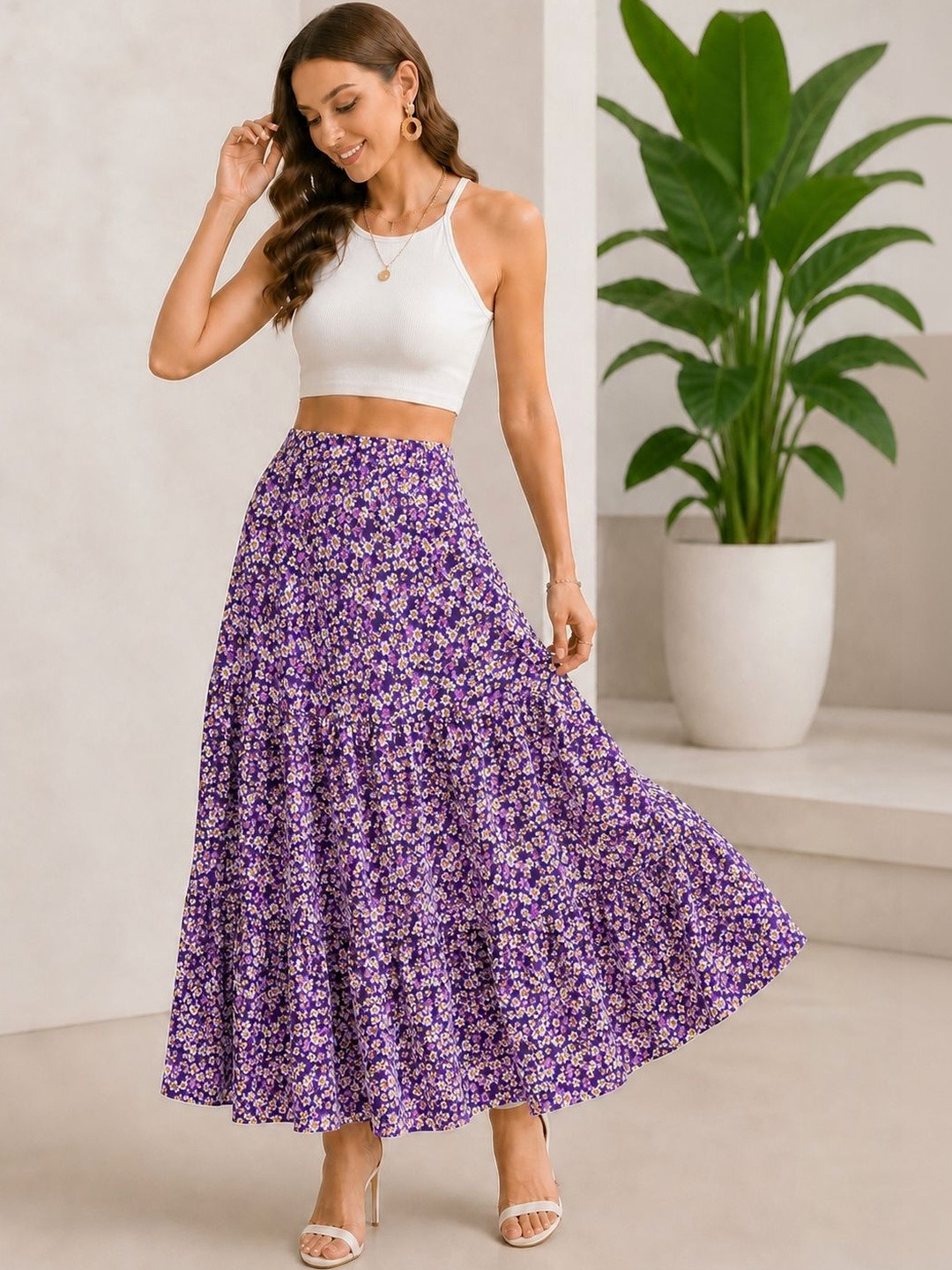 AmorLuxe Women Floral Maxi A-Line Skirt