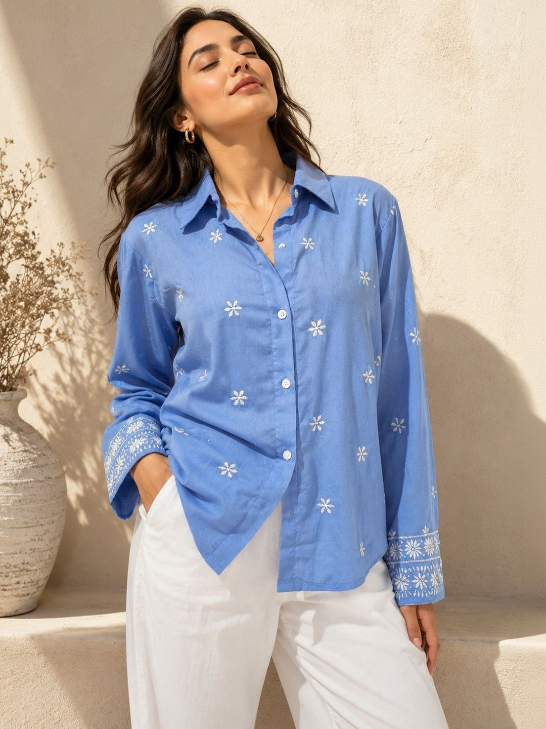Tzelynn Floral Printed Pure Cotton Casual Shirt
