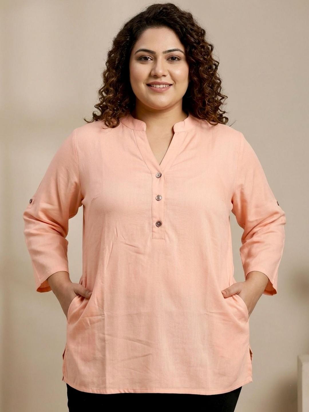 ANGOORI FASHION Viscose Rayon Mandarin Collar Tunic